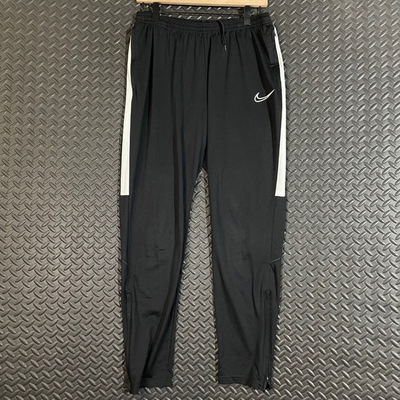 Nike Dri-Fit Men's Soccer Training Pants Black White Stripes Size L Tapered - Picture 1 of 9